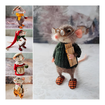Christmas Needle Felted Mouse, Cute Handmade Wool Felt Mouse Ornament, Felt Mice Figurine for Holiday Christmas Decor, Needle Felted Christmas Mouse Doll Festival Decorations (5 Set)