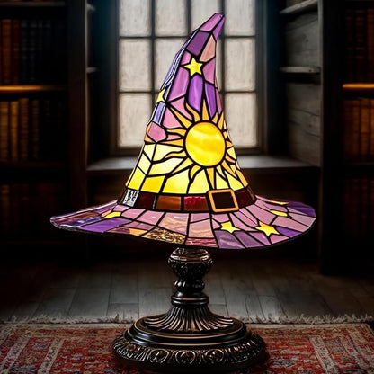 Witch Hat Lamp,Handcrafted Stained Gothic Wizard Hat Lights,Small Wizard Spooky Fun,Mystical Witch Table Lamp for Indoor Party Home Dector (Colorful, 11.8 in)