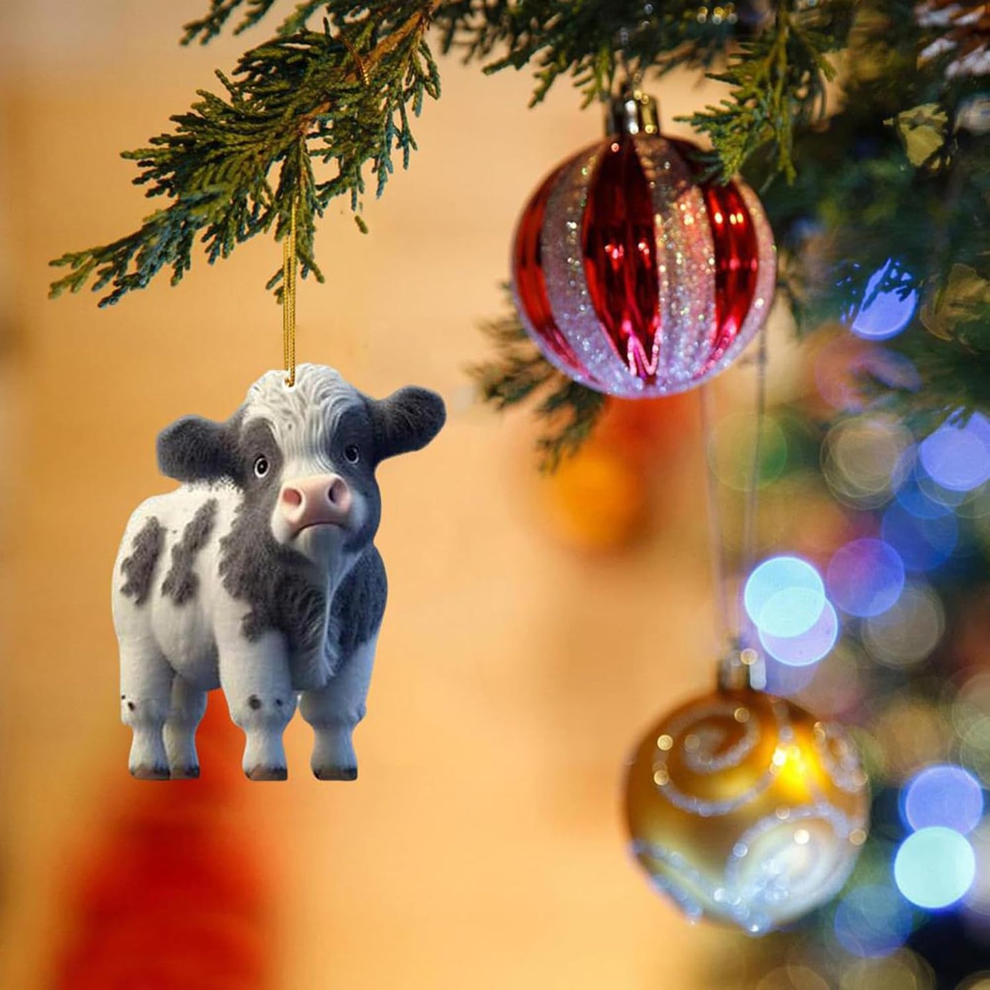 Cartoon Cattle Cow Decorative Hanging Ornament Cute Car Pendant Acrylic Cow Pendants Tree Ornament Decorations for Cars Backpacks Home Tree Windows Walk Decor(H-NO.9)
