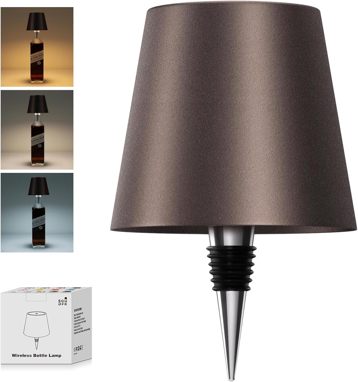 Wireless Bottle Lamp, New 3 Color Rechargeable Wine Bottle Lights for Bars Restaurants (White, 1pc)