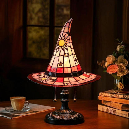 Witch Hat Lamp,Handcrafted Stained Gothic Wizard Hat Lights,Small Wizard Spooky Fun,Mystical Witch Table Lamp for Indoor Party Home Dector (Colorful, 11.8 in)