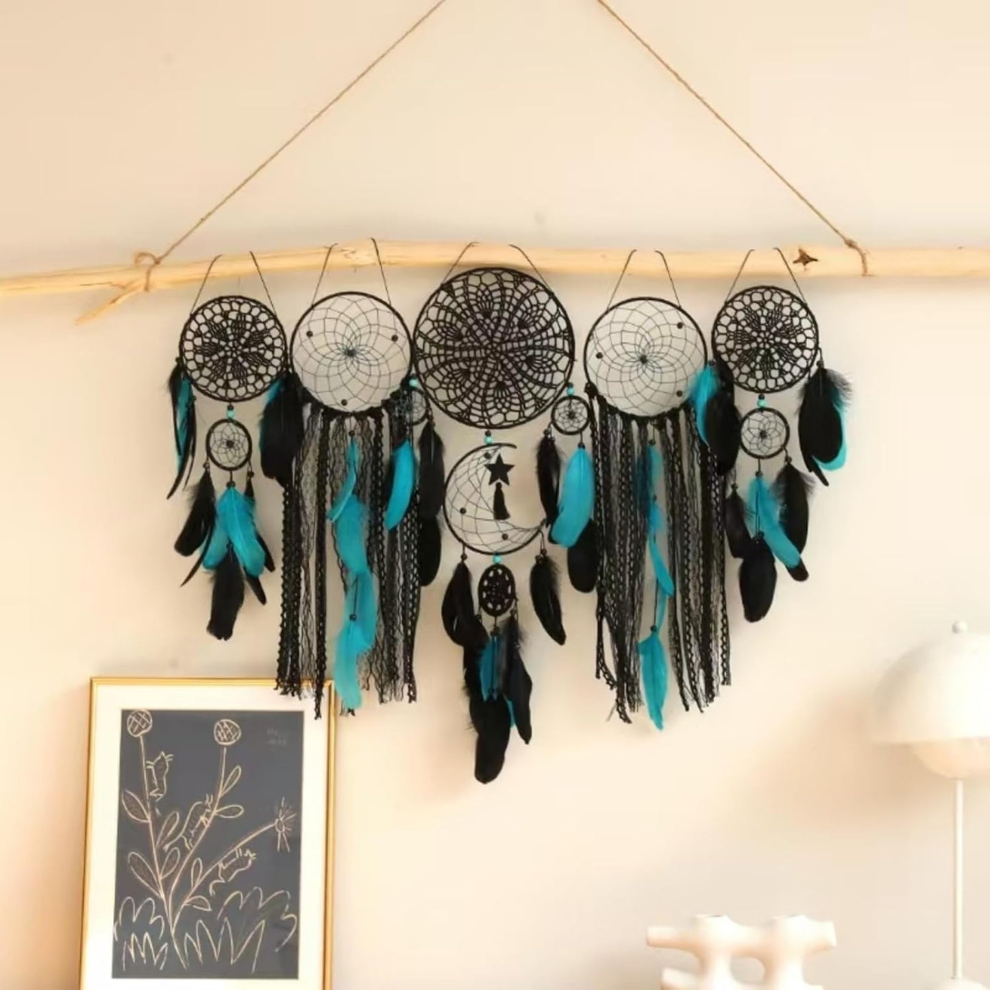 5 Pack Moon Phase Dreamcatcher Set Boho Wall Decor, Boho Macrame Wall Hanging Dream Catchers, for Home, Bedroom, Living Room, Witchy Gifts (Camel)