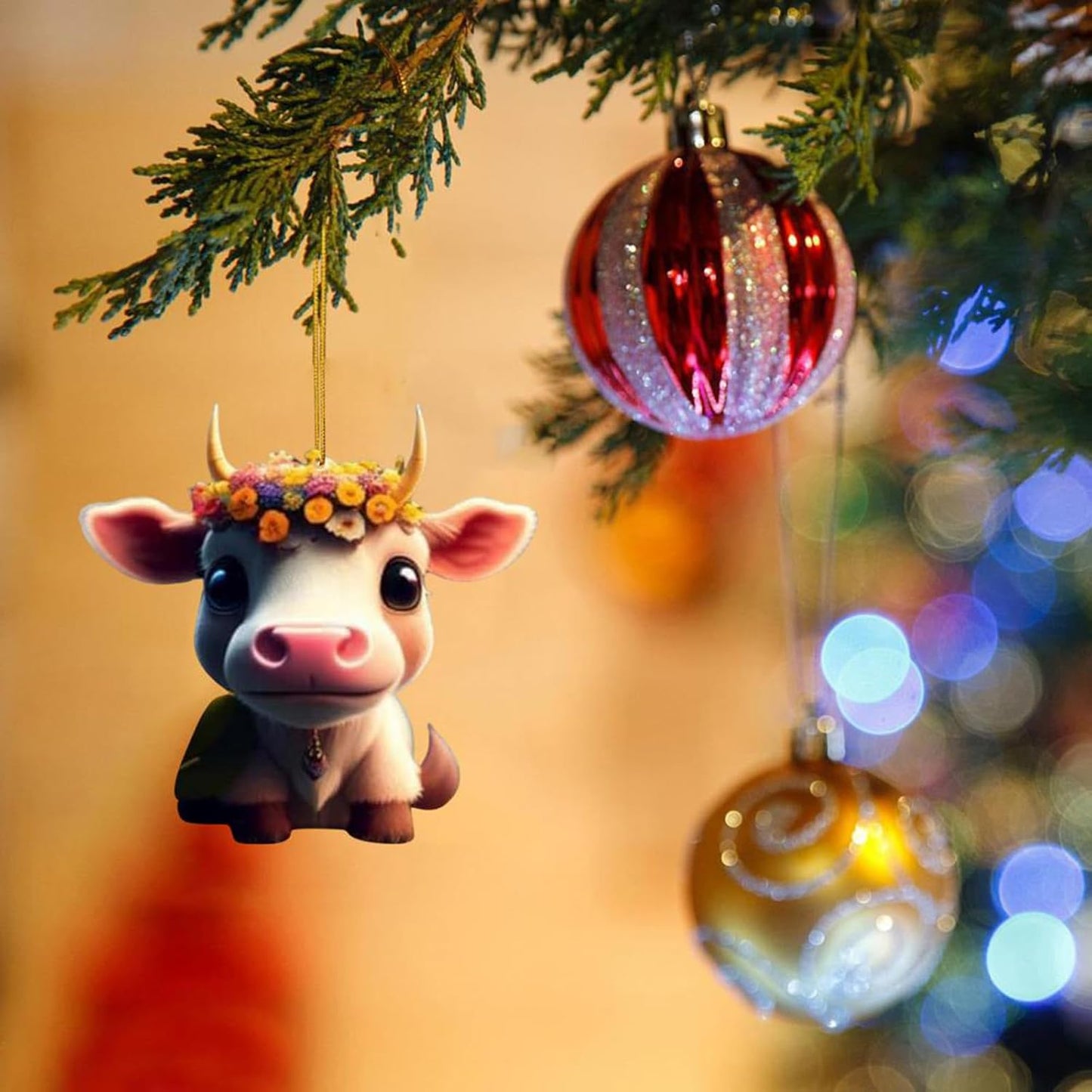 Cartoon Cattle Cow Decorative Hanging Ornament Cute Car Pendant Acrylic Cow Pendants Tree Ornament Decorations for Cars Backpacks Home Tree Windows Walk Decor(H-NO.9)