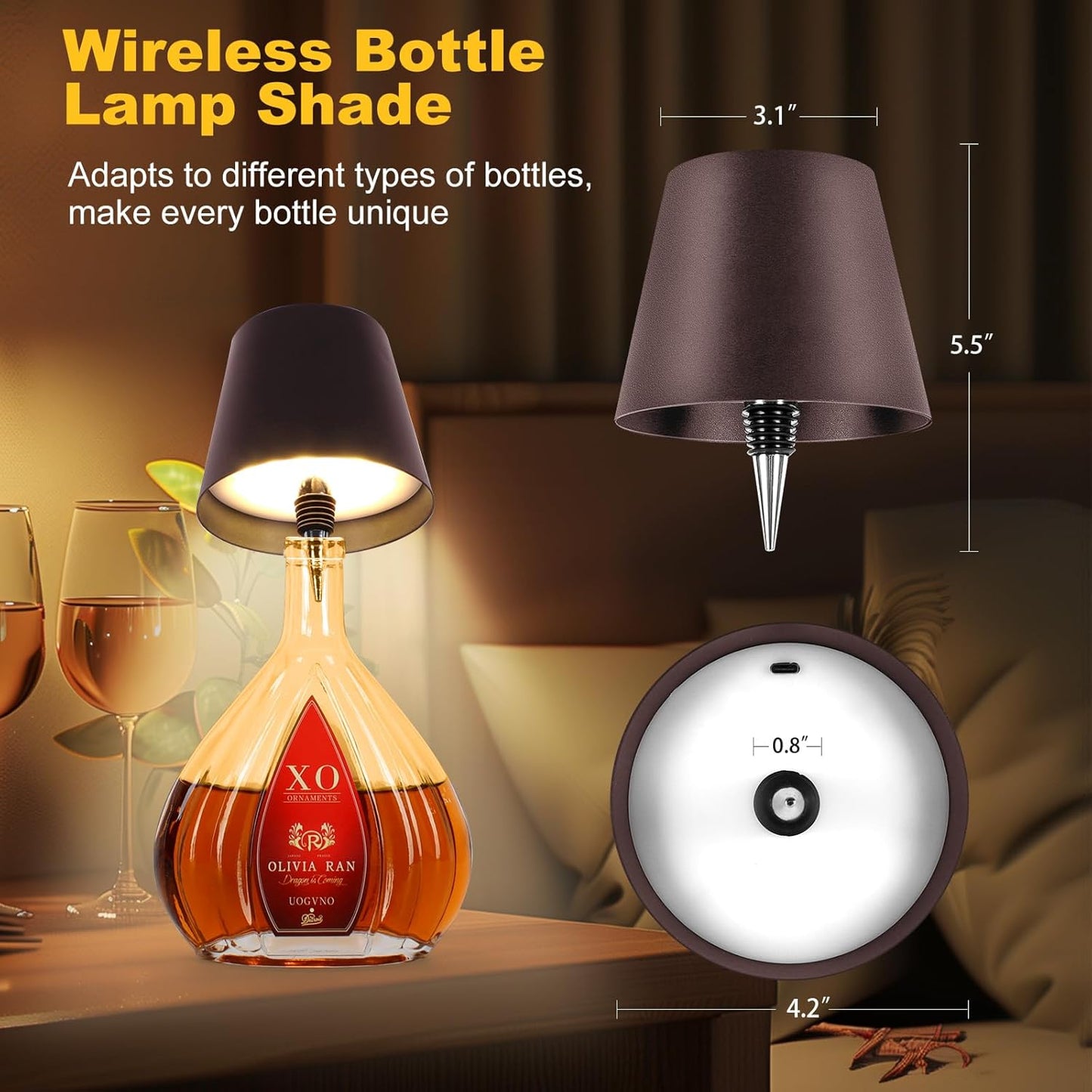 Wireless Bottle Lamp, New 3 Color Rechargeable Wine Bottle Lights for Bars Restaurants (White, 1pc)