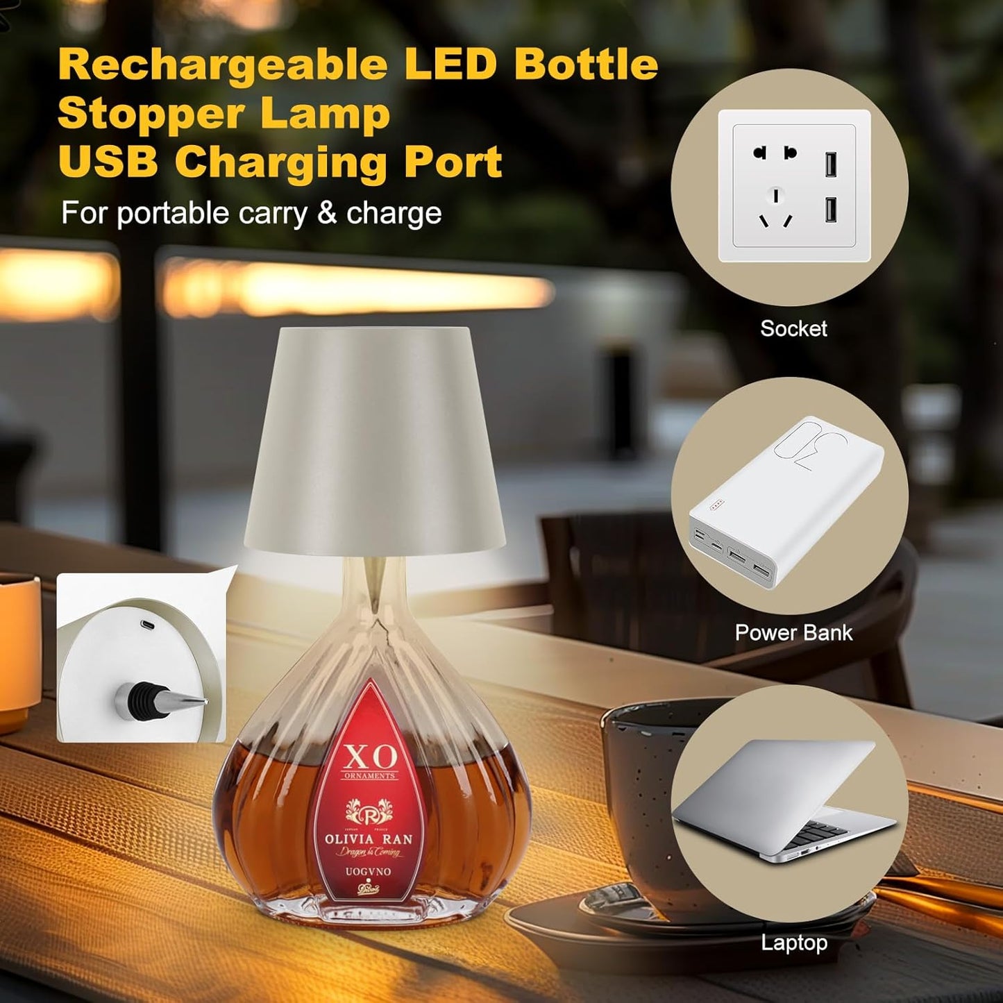 Wireless Bottle Lamp, New 3 Color Rechargeable Wine Bottle Lights for Bars Restaurants (White, 1pc)
