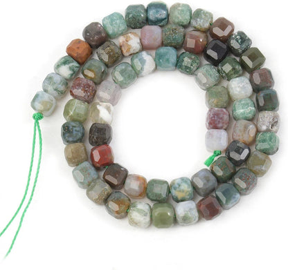 Natural Stone Faceted Cube Square 5Mm Tiger Eye Crystal Loose Spacer Beads For Jewelry Making DIY Gi Bracelets Necklace Earrings - (Color: India Agate/Size: 5Mm About 60Pcs)