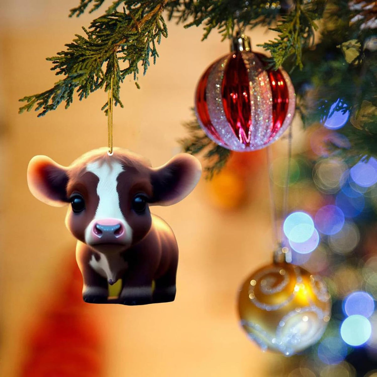 Cartoon Cattle Cow Decorative Hanging Ornament Cute Car Pendant Acrylic Cow Pendants Tree Ornament Decorations for Cars Backpacks Home Tree Windows Walk Decor(H-NO.9)