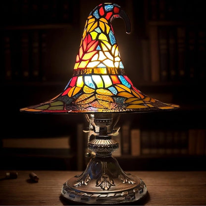 Witch Hat Lamp,Handcrafted Stained Gothic Wizard Hat Lights,Small Wizard Spooky Fun,Mystical Witch Table Lamp for Indoor Party Home Dector (Colorful, 11.8 in)