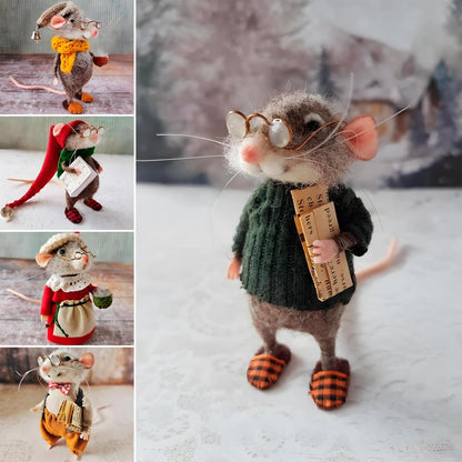 Christmas Needle Felted Mouse, Cute Handmade Wool Felt Mouse Ornament, Felt Mice Figurine for Holiday Christmas Decor, Needle Felted Christmas Mouse Doll Festival Decorations (5 Set)