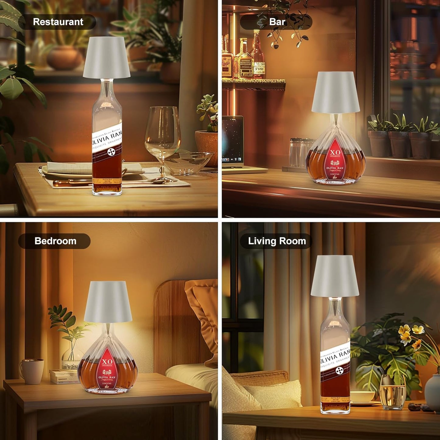 Wireless Bottle Lamp, New 3 Color Rechargeable Wine Bottle Lights for Bars Restaurants (White, 1pc)