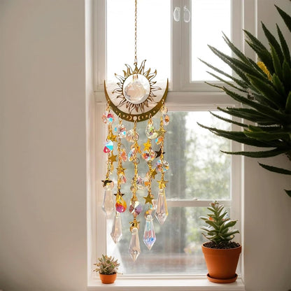 Crystal Sun & Moon Suncatcher – Rainbow Window Hanging Decor