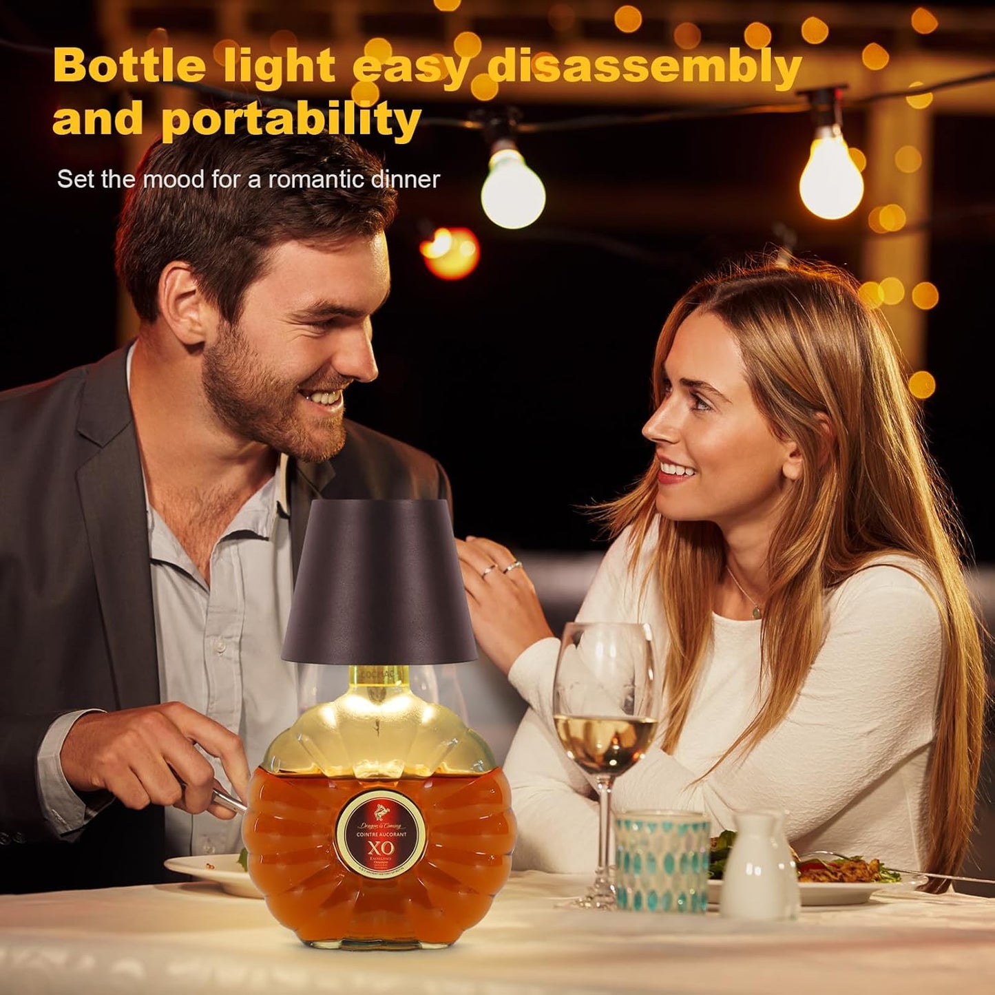 Wireless Bottle Lamp, New 3 Color Rechargeable Wine Bottle Lights for Bars Restaurants (White, 1pc)