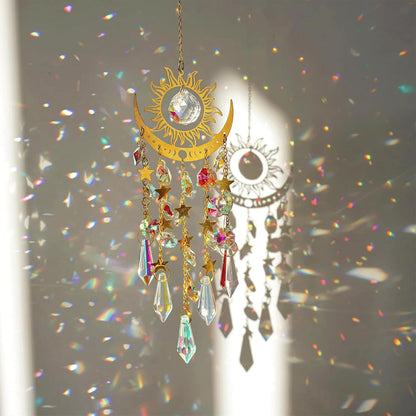Crystal Sun & Moon Suncatcher – Rainbow Window Hanging Decor