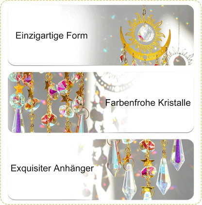 Crystal Sun & Moon Suncatcher – Rainbow Window Hanging Decor