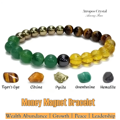 Money Magnet Bracelet for Wealth & Success – Citrine, Hematite, Tiger Eye Crystal Healing Bracelet