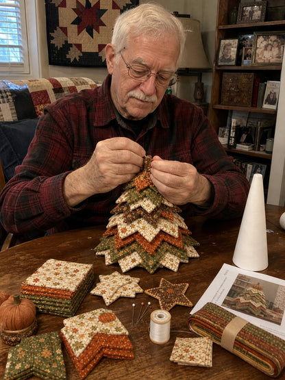 🔥LAST DAY 50% OFF - 🎄Americana Christmas Tree Quilt Kit – Easy Layered Fabric Holiday Décor for Quilting Lovers