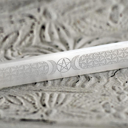 Selenite Triple Moon Wand 7"