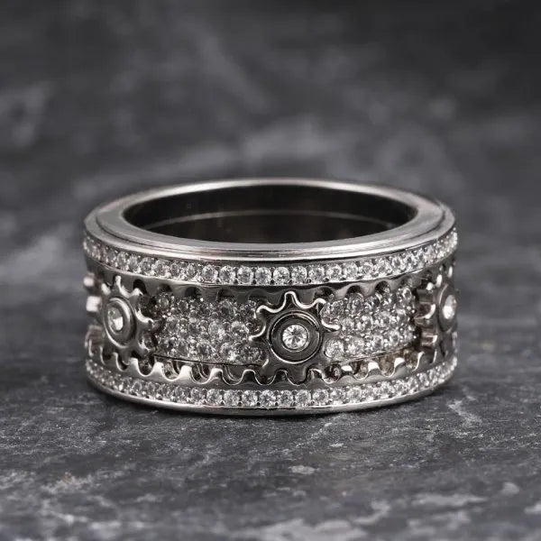 925 Sterling Silver Personalized Stress Reducing Rotatable Gear Ring