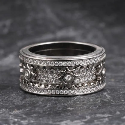 925 Sterling Silver Personalized Stress Reducing Rotatable Gear Ring
