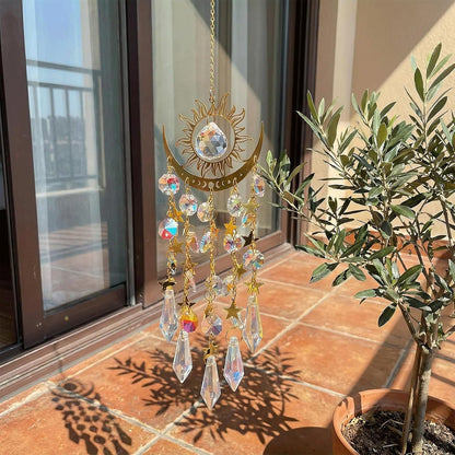 Crystal Sun & Moon Suncatcher – Rainbow Window Hanging Decor
