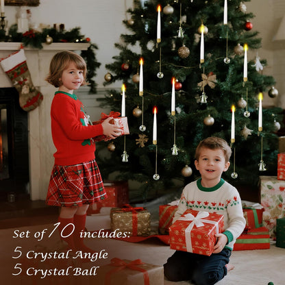 Christmas Tree Candles, 10 Pack Flameless Taper Candles for Christmas Tree Decor, Fake LED Candle Battery Operated with Remote for Xmas Wedding Home Gift with Crystal Ball Hook