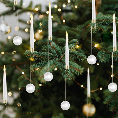 Christmas Tree Candles, 10 Pack Flameless Taper Candles for Christmas Tree Decor, Fake LED Candle Battery Operated with Remote for Xmas Wedding Home Gift with Crystal Ball Hook