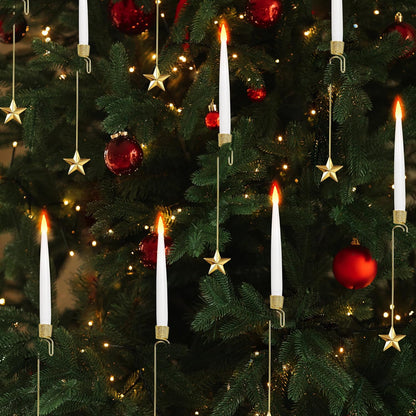 Christmas Tree Candles, 10 Pack Flameless Taper Candles for Christmas Tree Decor, Fake LED Candle Battery Operated with Remote for Xmas Wedding Home Gift with Crystal Ball Hook