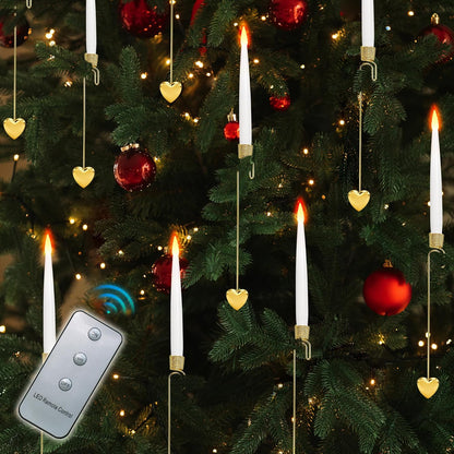 Christmas Tree Candles, 10 Pack Flameless Taper Candles for Christmas Tree Decor, Fake LED Candle Battery Operated with Remote for Xmas Wedding Home Gift with Crystal Ball Hook
