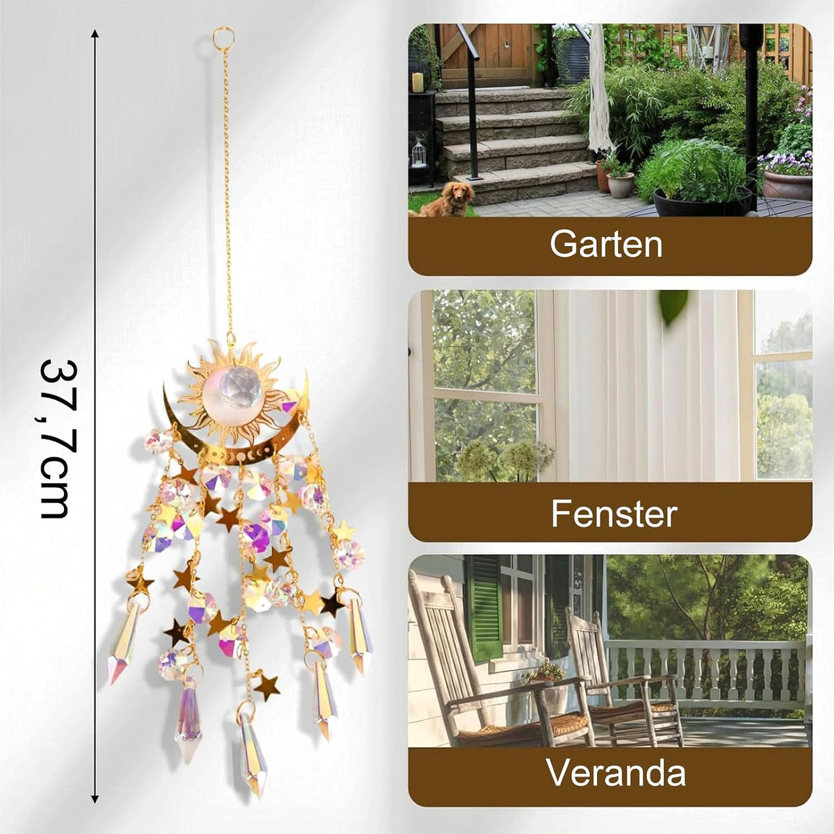 Crystal Sun & Moon Suncatcher – Rainbow Window Hanging Decor