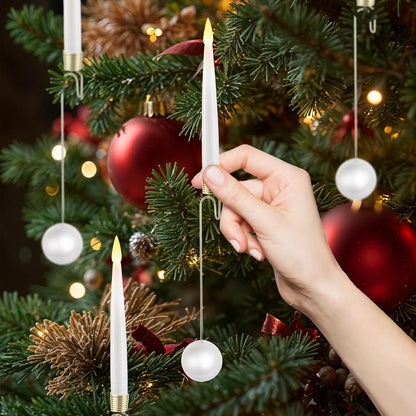 Christmas Tree Candles, 10 Pack Flameless Taper Candles for Christmas Tree Decor, Fake LED Candle Battery Operated with Remote for Xmas Wedding Home Gift with Crystal Ball Hook