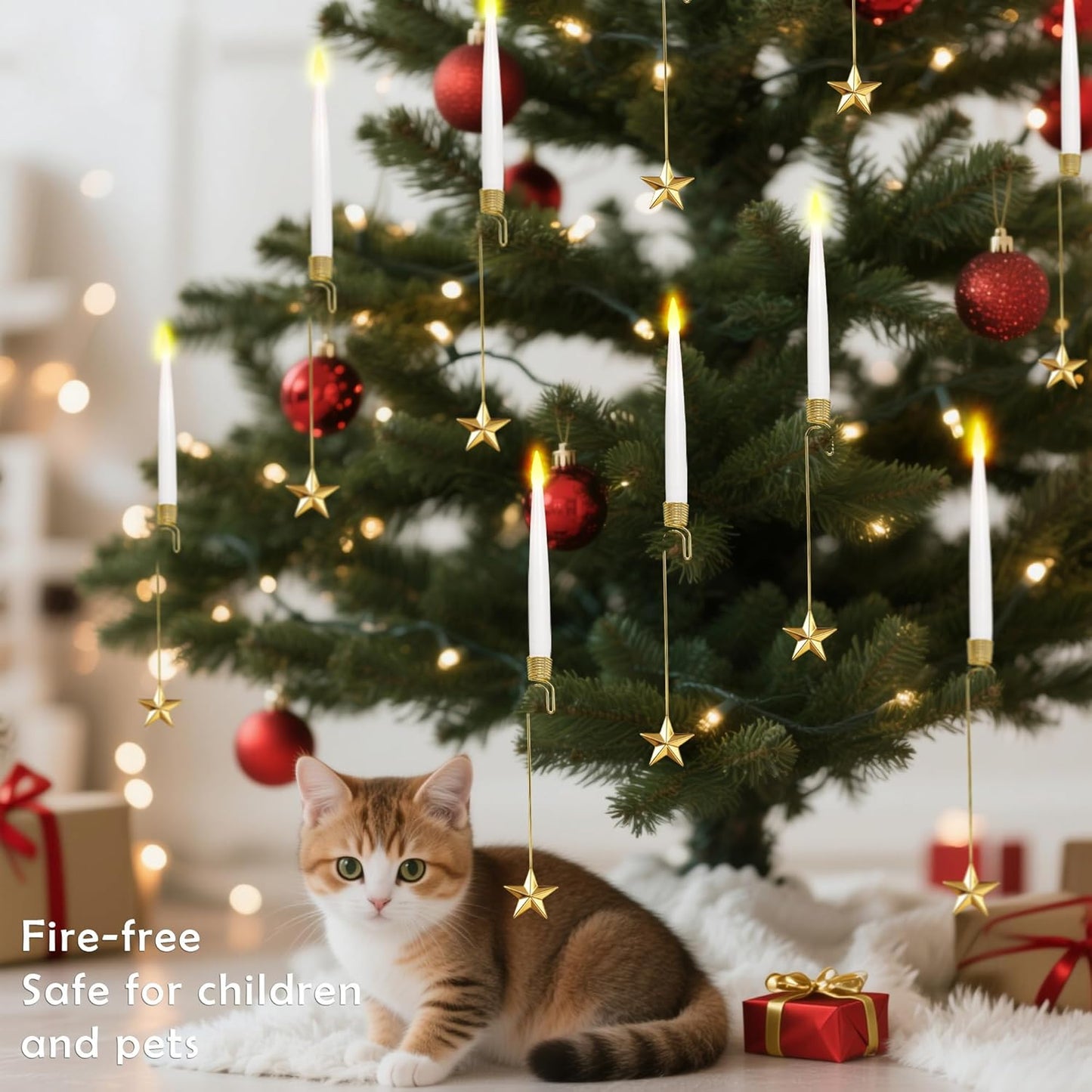 Christmas Tree Candles, 10 Pack Flameless Taper Candles for Christmas Tree Decor, Fake LED Candle Battery Operated with Remote for Xmas Wedding Home Gift with Crystal Ball Hook