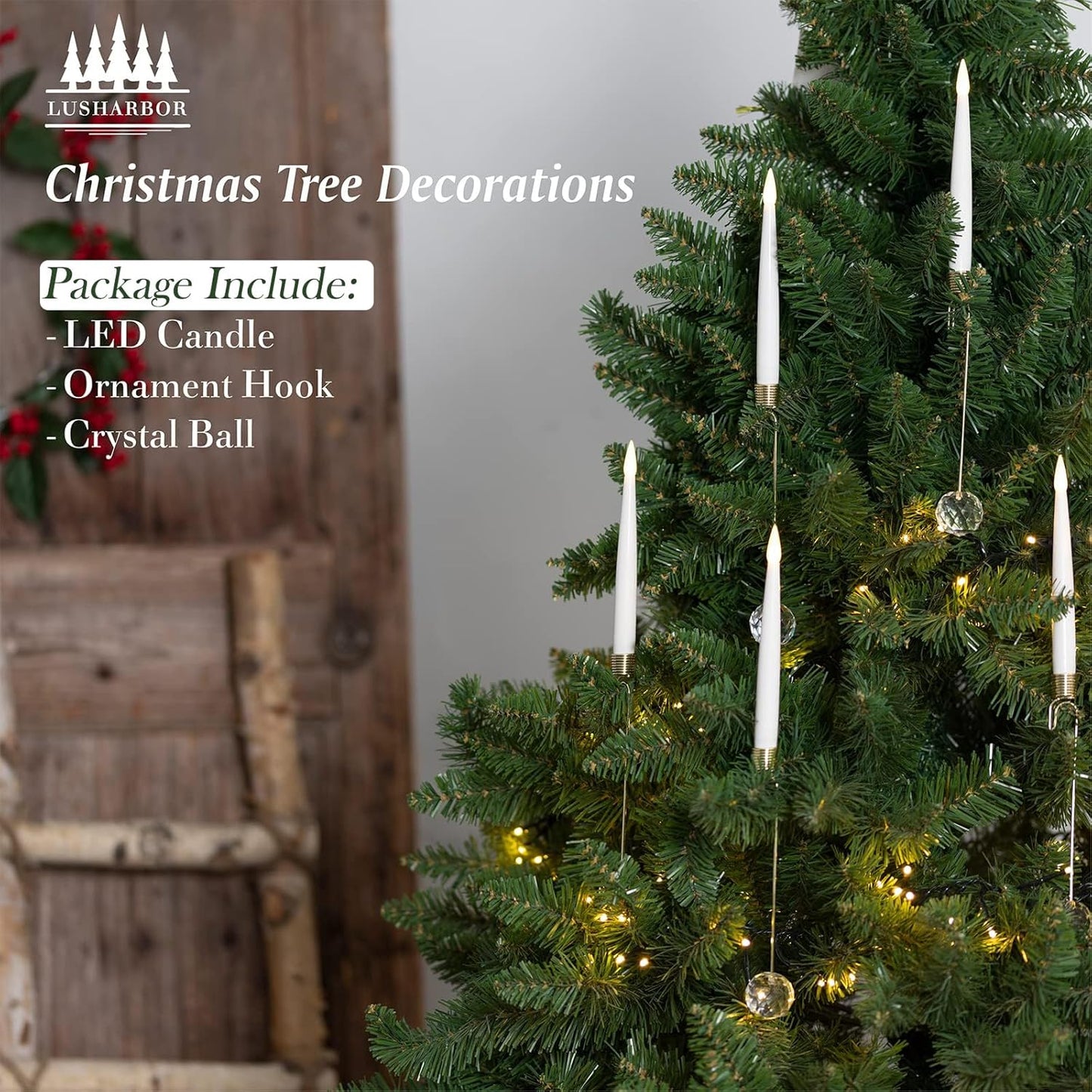 Christmas Tree Candles, 10 Pack Flameless Taper Candles for Christmas Tree Decor, Fake LED Candle Battery Operated with Remote for Xmas Wedding Home Gift with Crystal Ball Hook