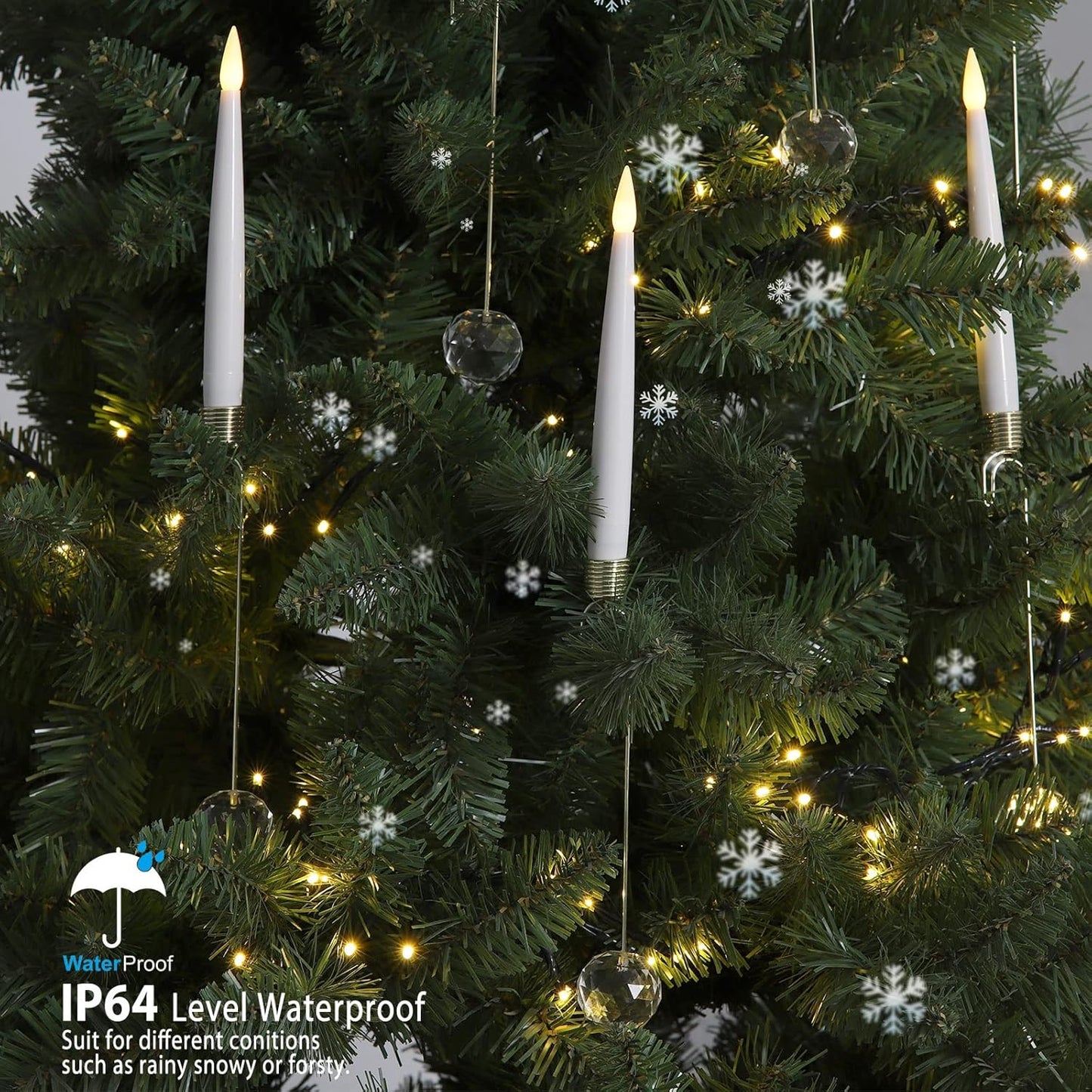 Christmas Tree Candles, 10 Pack Flameless Taper Candles for Christmas Tree Decor, Fake LED Candle Battery Operated with Remote for Xmas Wedding Home Gift with Crystal Ball Hook