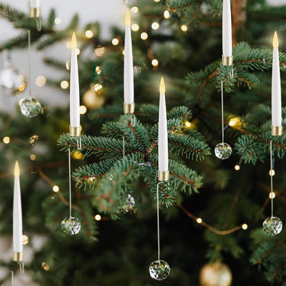 Christmas Tree Candles, 10 Pack Flameless Taper Candles for Christmas Tree Decor, Fake LED Candle Battery Operated with Remote for Xmas Wedding Home Gift with Crystal Ball Hook