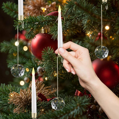 Christmas Tree Candles, 10 Pack Flameless Taper Candles for Christmas Tree Decor, Fake LED Candle Battery Operated with Remote for Xmas Wedding Home Gift with Crystal Ball Hook