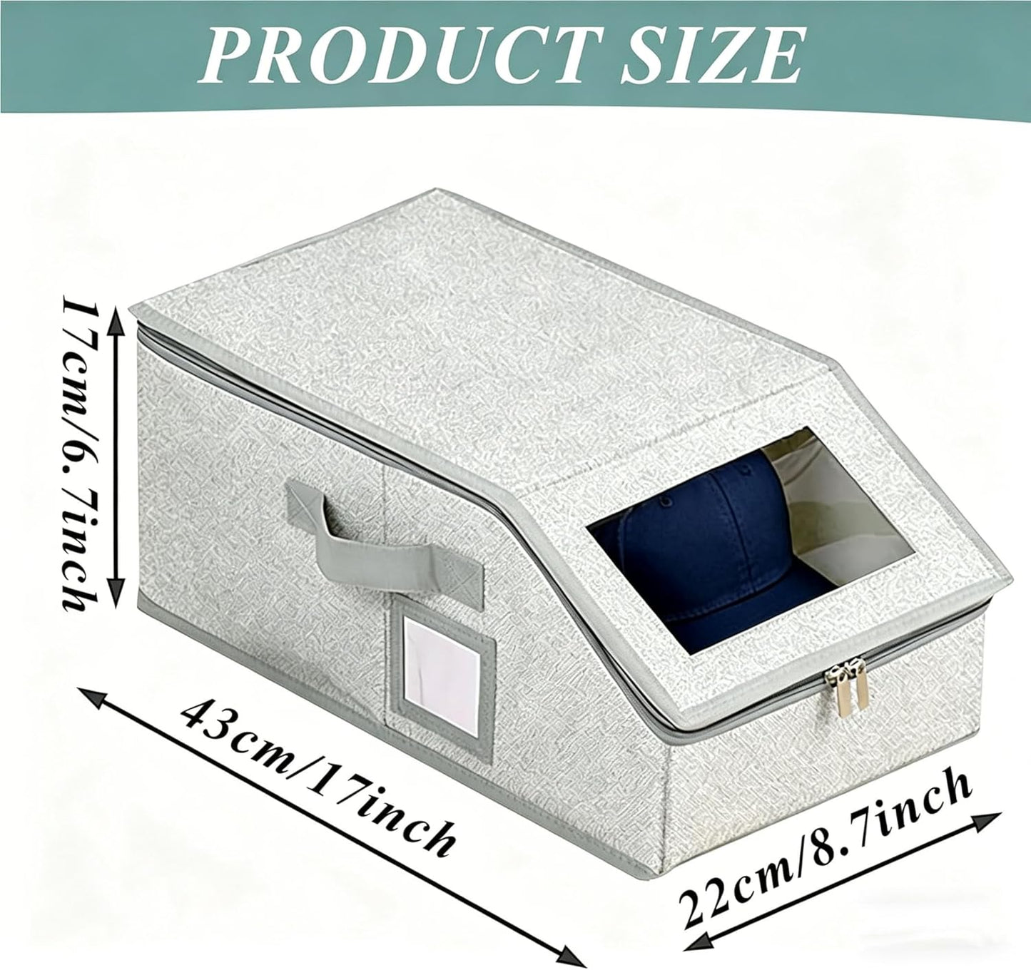 2 Pack Baseball Hat Storage Box,Hats Organizer for Baseball Caps,16.1''L x 8.6''W x 6.7''H Baseball Cap Boxes with Clear Window & Cardboard,Holds Up to 24 Caps for Women & Men,Grey