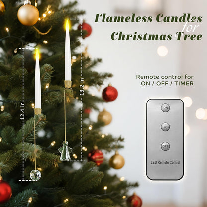 Christmas Tree Candles, 10 Pack Flameless Taper Candles for Christmas Tree Decor, Fake LED Candle Battery Operated with Remote for Xmas Wedding Home Gift with Crystal Ball Hook