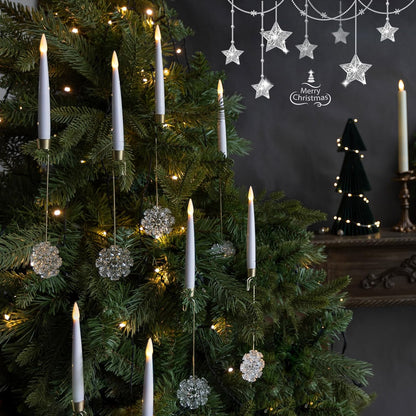 Christmas Tree Candles, 10 Pack Flameless Taper Candles for Christmas Tree Decor, Fake LED Candle Battery Operated with Remote for Xmas Wedding Home Gift with Crystal Ball Hook