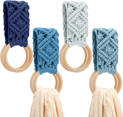 Tioncy 4 Pcs Kitchen Dish Towel Holder Gifts Boho Handmade Crochet Hanging Towels Loop Ring Knit Towel Hanger for Cabinet House Oven Stove Door, 4 Colors(Brown)