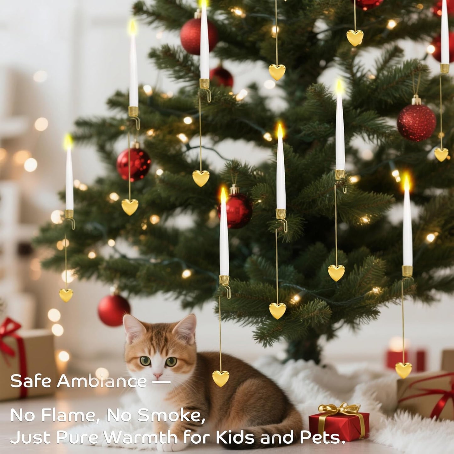 Christmas Tree Candles, 10 Pack Flameless Taper Candles for Christmas Tree Decor, Fake LED Candle Battery Operated with Remote for Xmas Wedding Home Gift with Crystal Ball Hook
