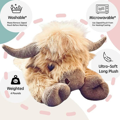 Highland Cow Weighted Stuffed Animals with Unscented Microwavable Heating Pad