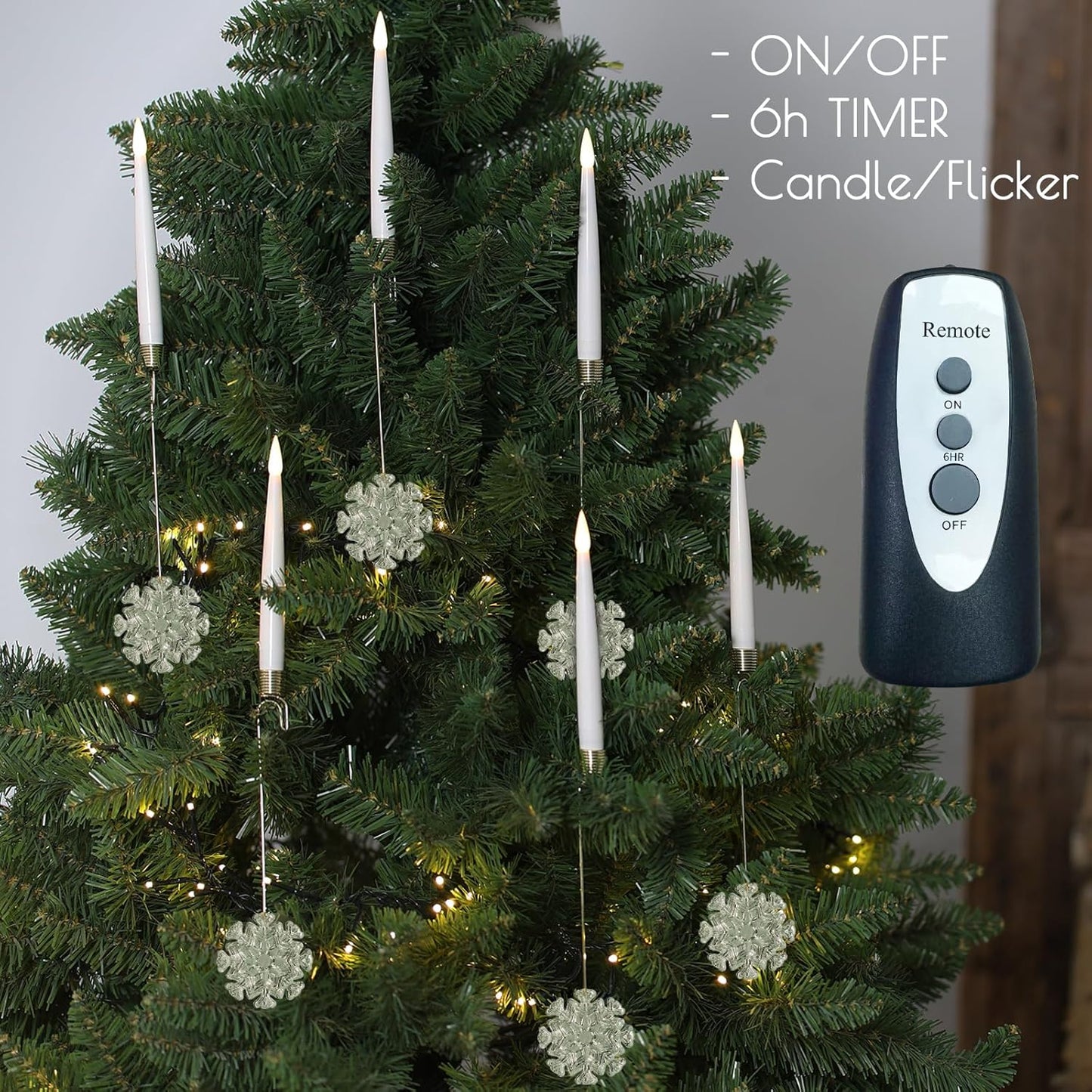 Christmas Tree Candles, 10 Pack Flameless Taper Candles for Christmas Tree Decor, Fake LED Candle Battery Operated with Remote for Xmas Wedding Home Gift with Crystal Ball Hook