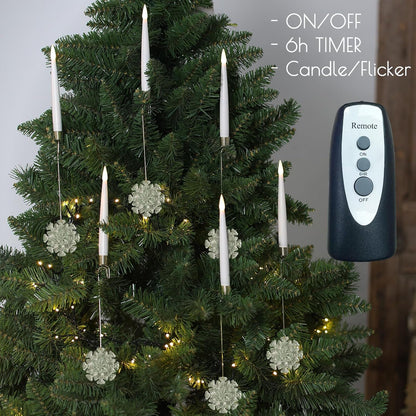 Christmas Tree Candles, 10 Pack Flameless Taper Candles for Christmas Tree Decor, Fake LED Candle Battery Operated with Remote for Xmas Wedding Home Gift with Crystal Ball Hook