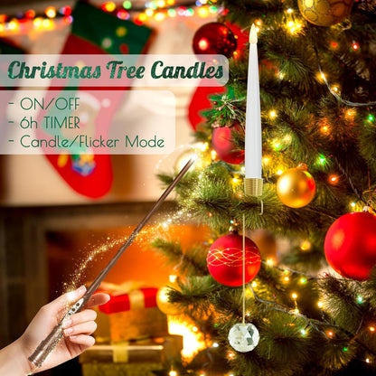 Christmas Tree Candles, 10 Pack Flameless Taper Candles for Christmas Tree Decor, Fake LED Candle Battery Operated with Remote for Xmas Wedding Home Gift with Crystal Ball Hook