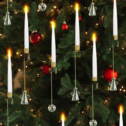 Christmas Tree Candles, 10 Pack Flameless Taper Candles for Christmas Tree Decor, Fake LED Candle Battery Operated with Remote for Xmas Wedding Home Gift with Crystal Ball Hook