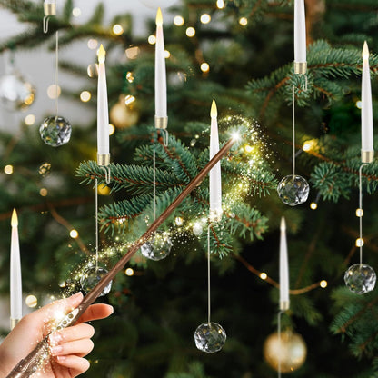 Christmas Tree Candles, 10 Pack Flameless Taper Candles for Christmas Tree Decor, Fake LED Candle Battery Operated with Remote for Xmas Wedding Home Gift with Crystal Ball Hook