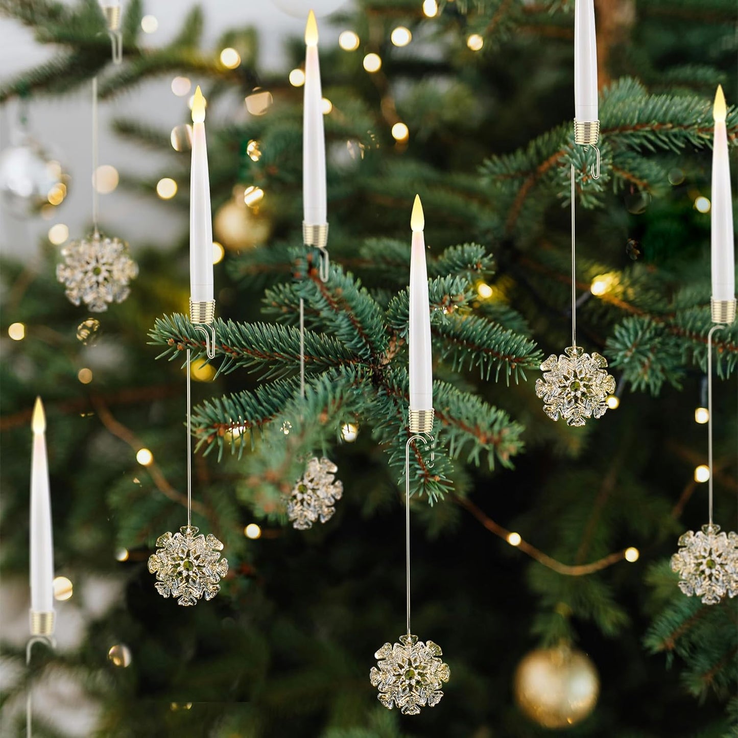 Christmas Tree Candles, 10 Pack Flameless Taper Candles for Christmas Tree Decor, Fake LED Candle Battery Operated with Remote for Xmas Wedding Home Gift with Crystal Ball Hook