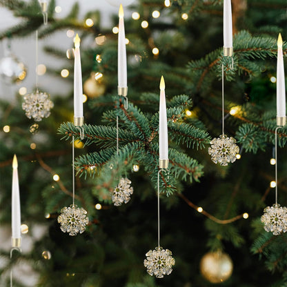 Christmas Tree Candles, 10 Pack Flameless Taper Candles for Christmas Tree Decor, Fake LED Candle Battery Operated with Remote for Xmas Wedding Home Gift with Crystal Ball Hook