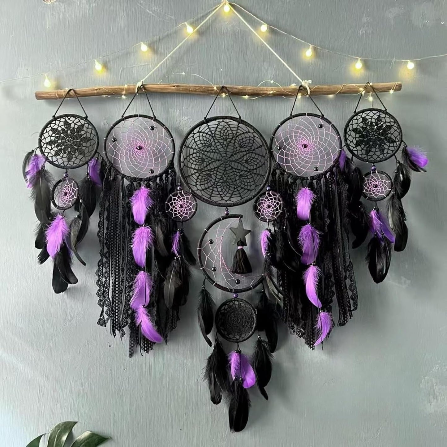 5 Pack Moon Phase Dreamcatcher Set Boho Wall Decor, Boho Macrame Wall Hanging Dream Catchers, for Home, Bedroom, Living Room, Witchy Gifts (Camel)