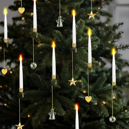 Christmas Tree Candles, 10 Pack Flameless Taper Candles for Christmas Tree Decor, Fake LED Candle Battery Operated with Remote for Xmas Wedding Home Gift with Crystal Ball Hook